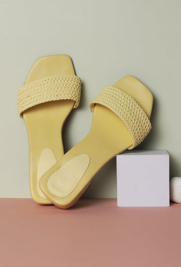 Lemon Yellow Braided Cruelty Free Leather Heels